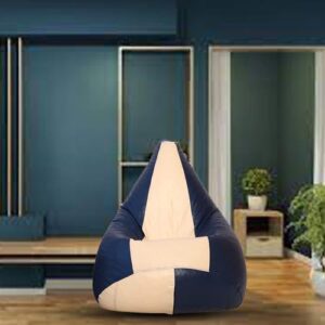 GUNJ 2XL Tear Drop Bean Bag Cover (Without Beans) (Navy, Cream)