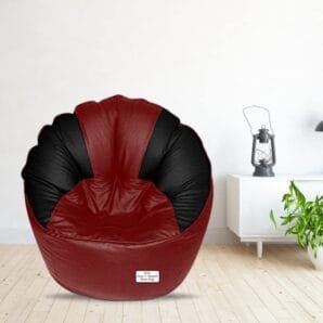 GUNJ Jumbo Sofa Mudhha Bean Bag Cover Without Beans (Maroon & Black)