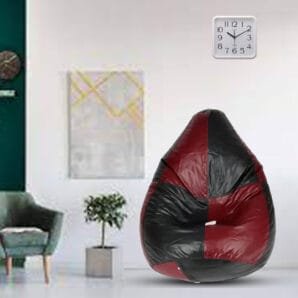 GUNJ XL Black & Maroon Tear Drop Bean Bag Cover (Without Beans)