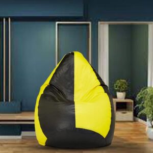 GUNJ 2XL Tear Drop Bean Bag Cover (Without Beans) (Black, Yellow)