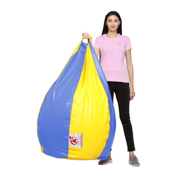 GUNJ XXL Artificial Leather Teardrop & Footstool Bean Bag Cover Pack of-2 (Without Bean Filling (Yellow & Blue) - Image 4
