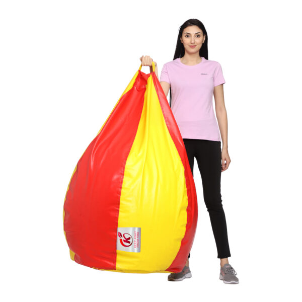 GUNJ XXXL Artificial Leather Teardrop & Footstool Bean Bag Cover Pack of-2 (Without Bean Filling (Yellow & Red) - Image 4