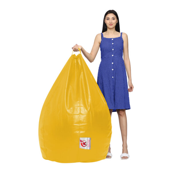GUNJ XXL Artificial Leather Teardrop & Footstool Bean Bag Cover Pack of-2 (Without Bean Filling (Yellow) - Image 4