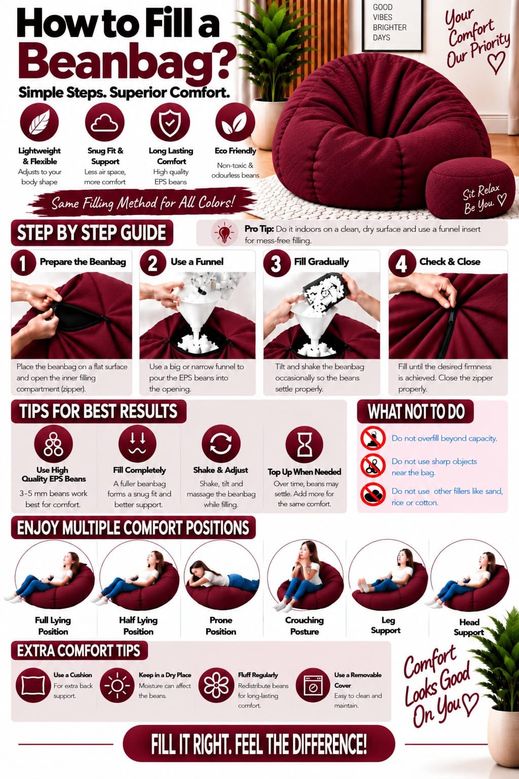 Maroon Teardrop Bean Bag Cover 3XL | Premium Bean Bag Cover | BeanKarts - Image 4