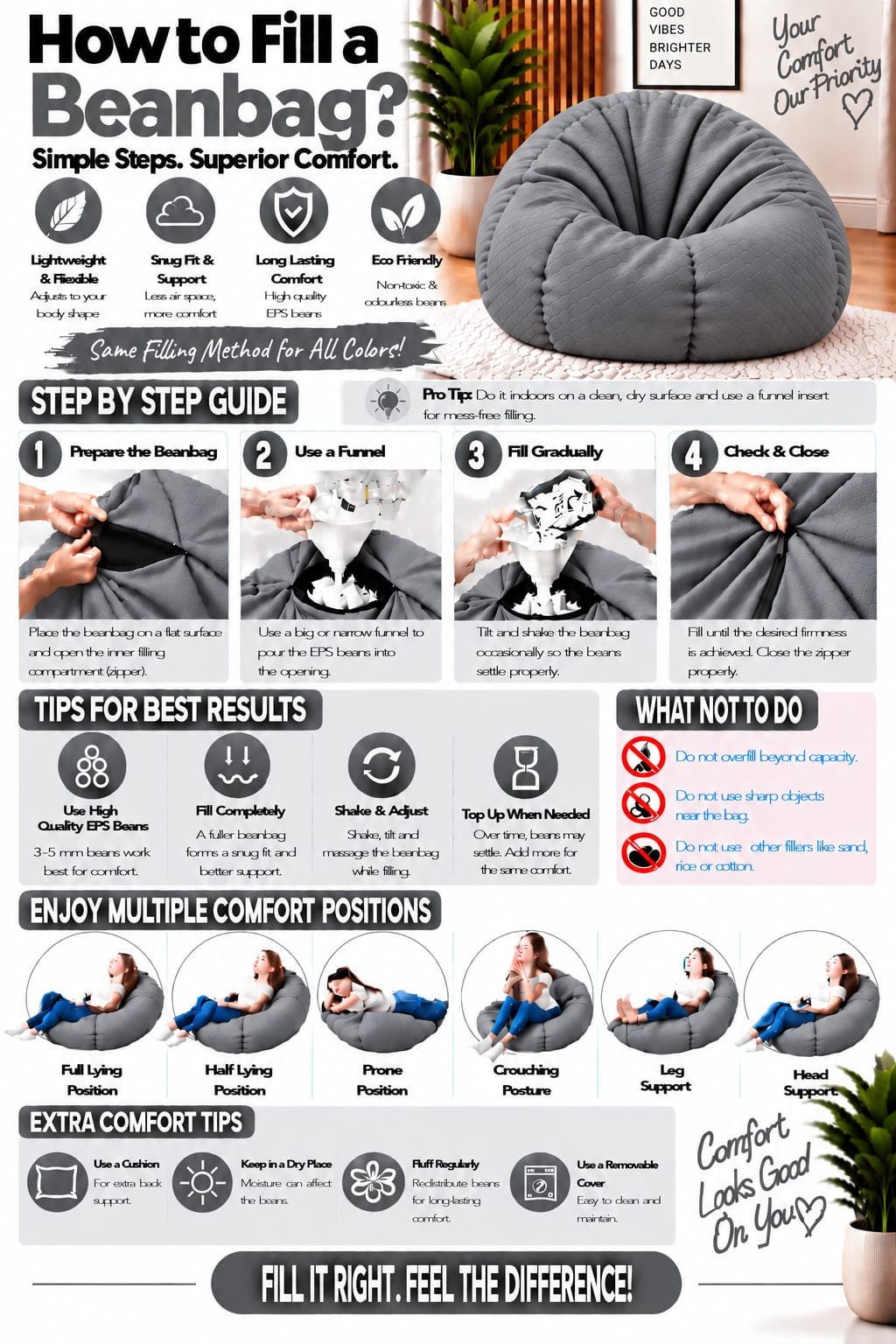 Grey Teardrop Bean Bag Cover 2XL | Premium Bean Bag Cover | BeanKarts - Image 4