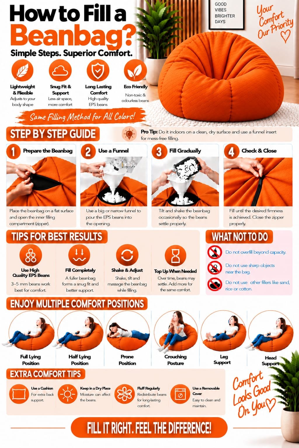 Orange Teardrop Bean Bag Cover 3XL | Premium Bean Bag Cover | BeanKarts - Image 5