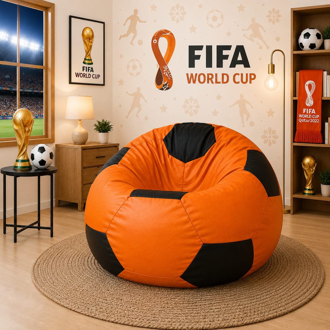 Premium Football Bean Bag Cover – Orange & Black | XL, 2XL & 3XL - Image 2