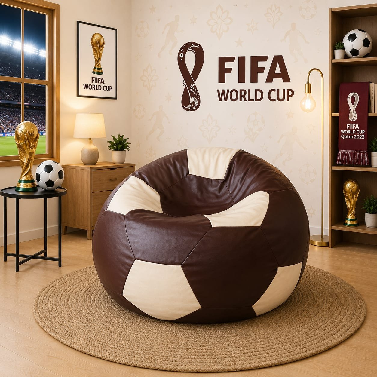 Premium Football Bean Bag Cover – Brown & Cream | XL, 2XL & 3XL - Image 2