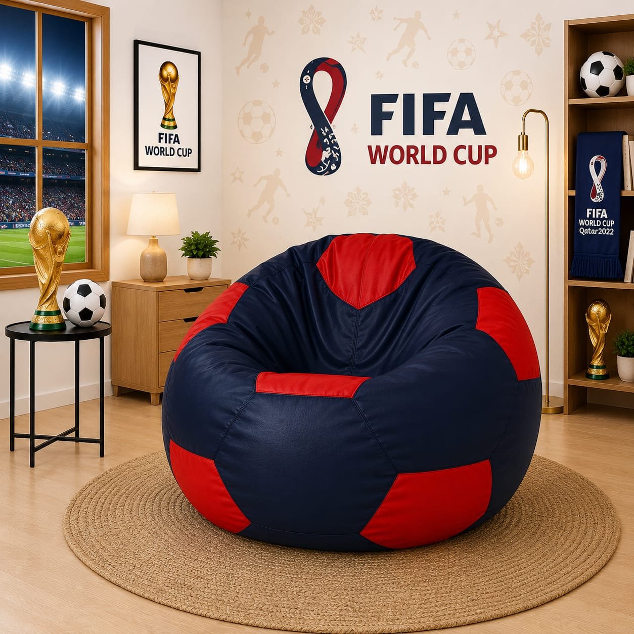 Premium Football Bean Bag Cover – Navy & Red | XL, 2XL & 3XL - Image 2