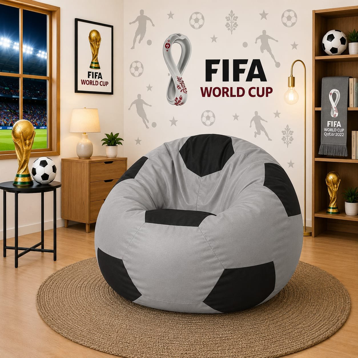 Premium Football Bean Bag Cover – Black & Grey | XL, 2XL & 3XL - Image 2