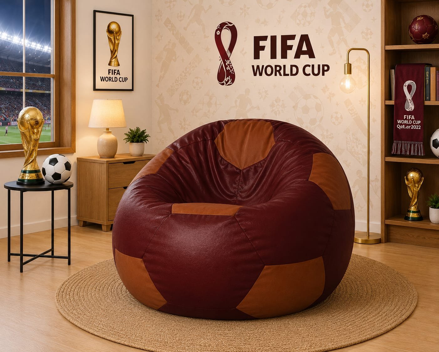 Premium Football Bean Bag Cover – Brown & Tan | XL, 2XL & 3XL - Image 2