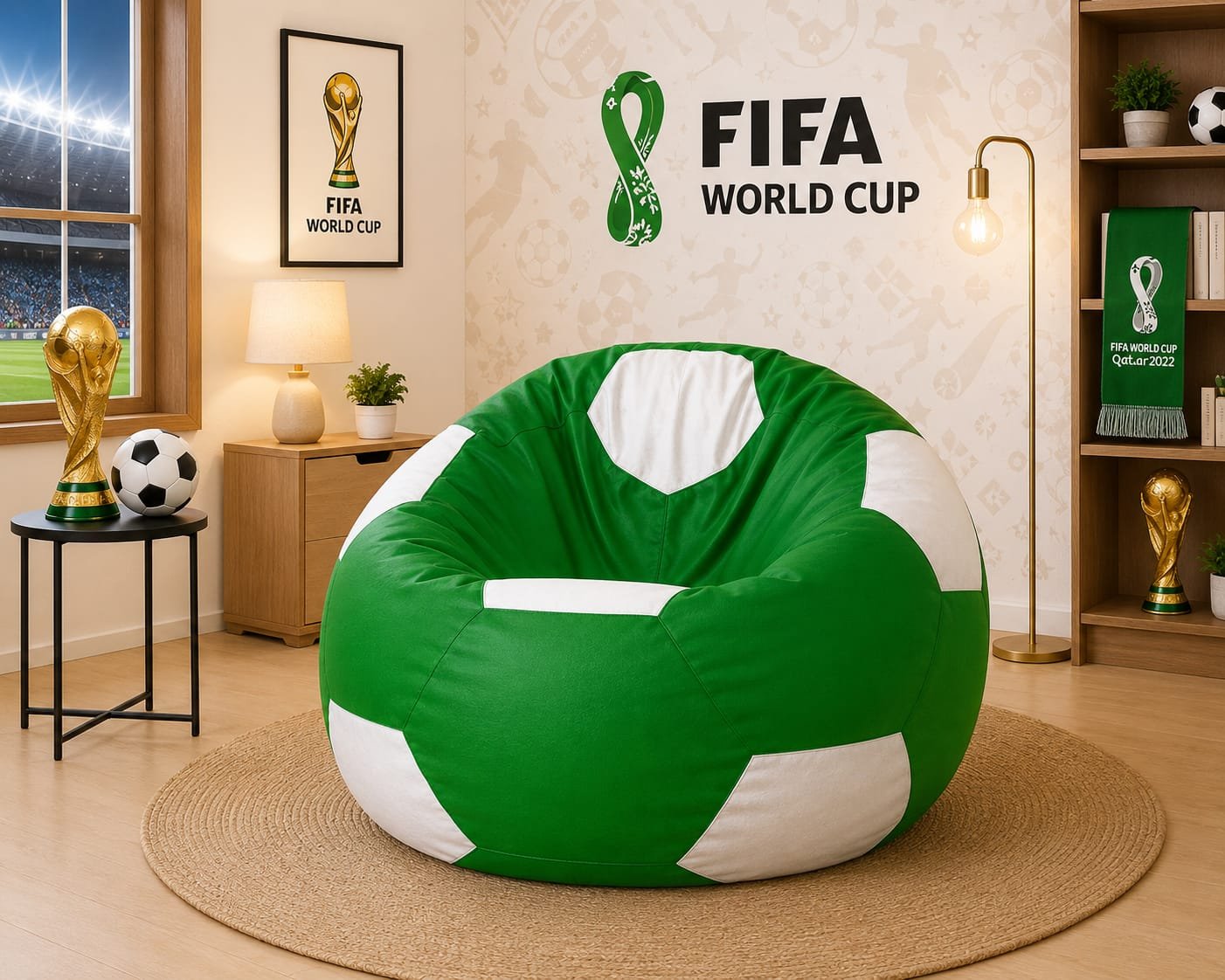 Premium Football Bean Bag Cover โ Green & White | XL, 2XL & 3XL - Image 2