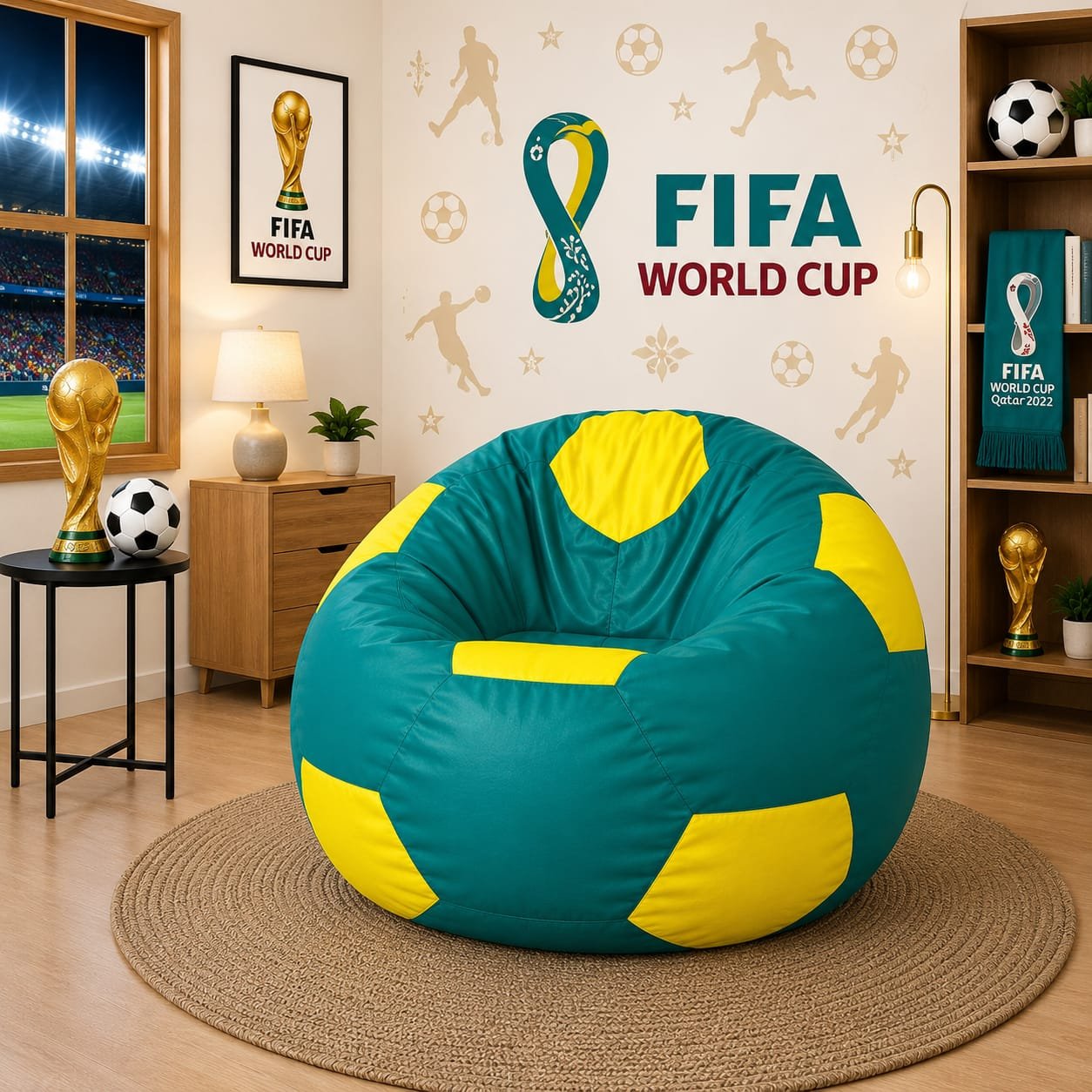 Premium Football Bean Bag Cover – Green & Yellow | XL, 2XL & 3XL - Image 2