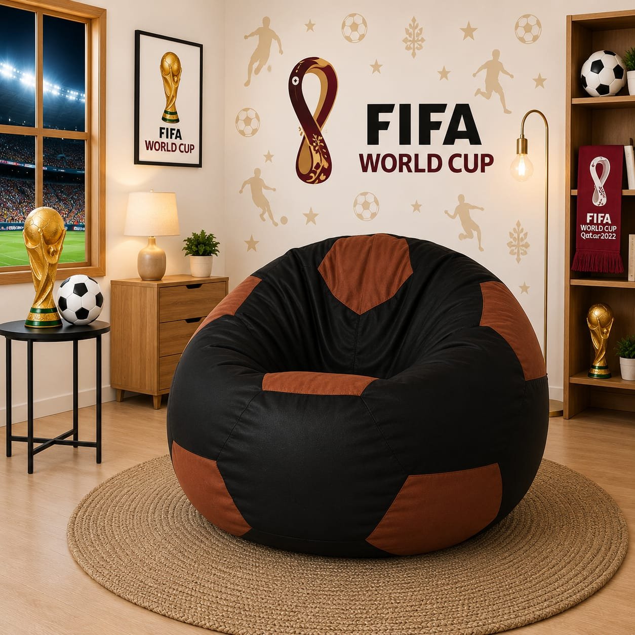 Premium Football Bean Bag Cover – Black & Tan | XL, 2XL & 3XL - Image 2