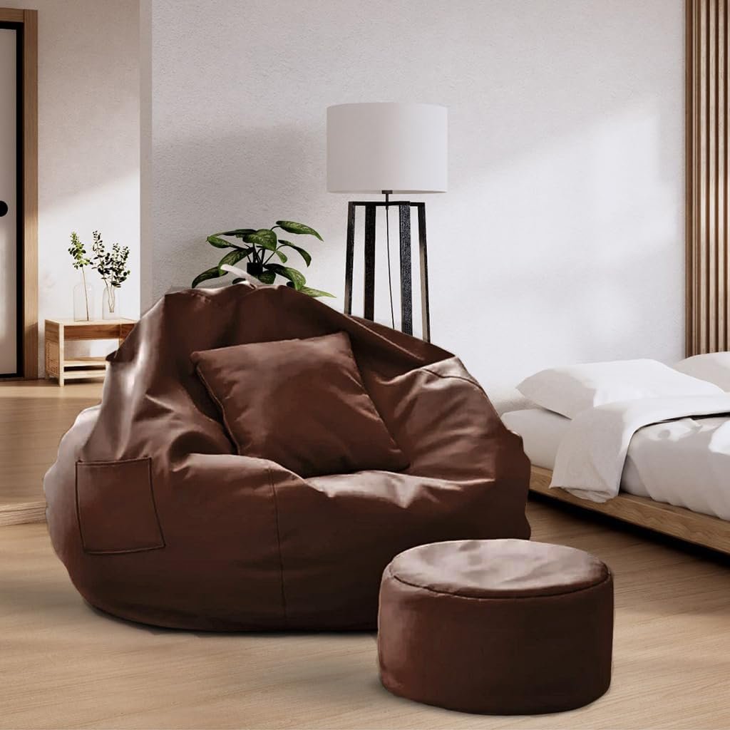 Premium Brown Bean Bag Cover 3 Piece Set – Cover, Stool & Cushion | 2XL, 3XL & 4XL - Image 2