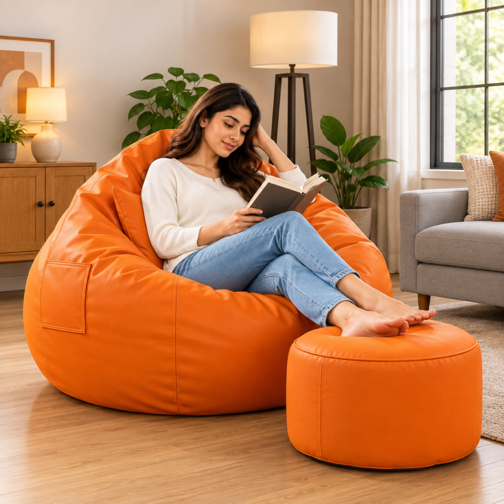 Premium Orange Bean Bag Cover 3 Piece Set – Cover, Stool & Cushion | 2XL, 3XL & 4XL