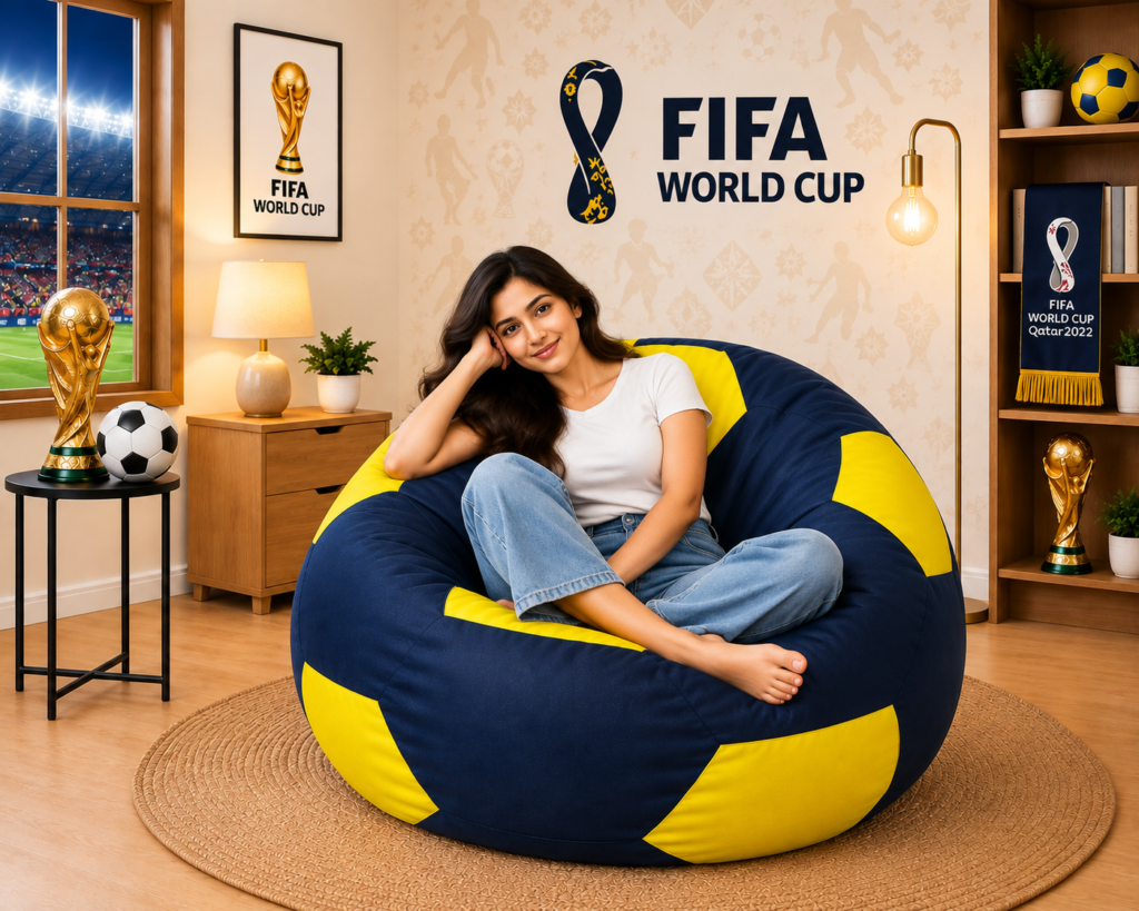 Premium Football Bean Bag Cover – Navy & Yellow | XL, 2XL & 3XL