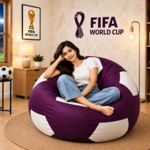 Premium Football Bean Bag Cover – Purple & White | XL, 2XL & 3XL