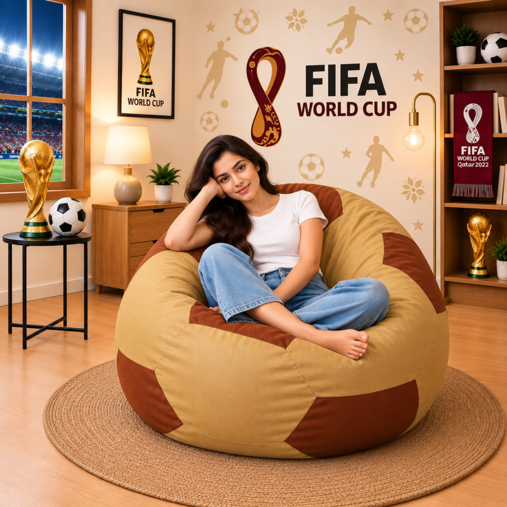 Premium Football Bean Bag Cover – Cream & Tan | XL, 2XL & 3XL