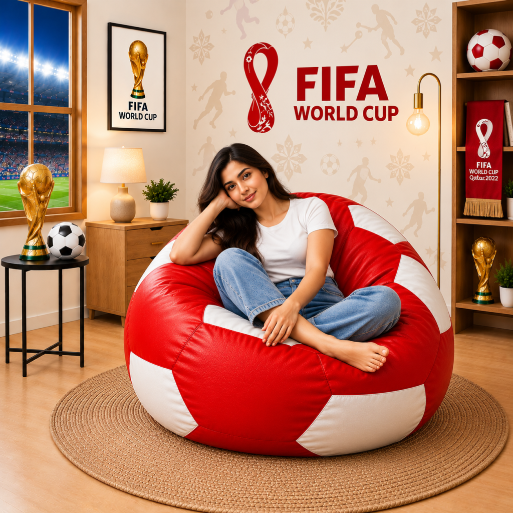 Premium Football Bean Bag Cover – Red & White | XL, 2XL & 3XL