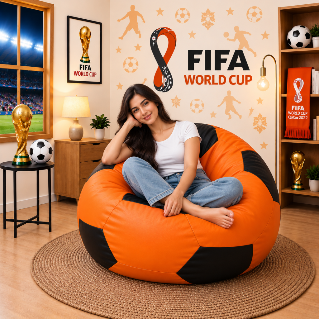 Premium Football Bean Bag Cover – Orange & Black | XL, 2XL & 3XL