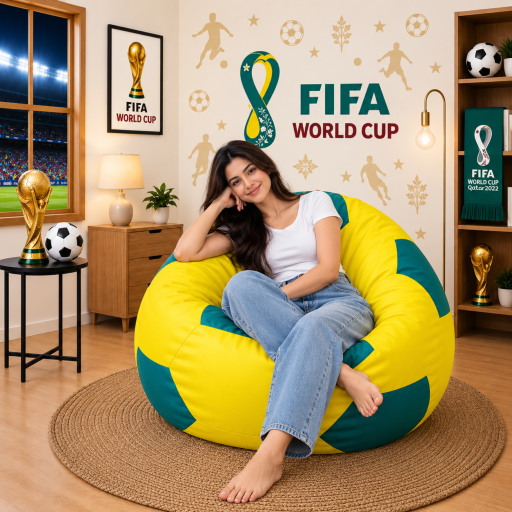 Premium Football Bean Bag Cover – Yellow & Green | XL, 2XL & 3XL