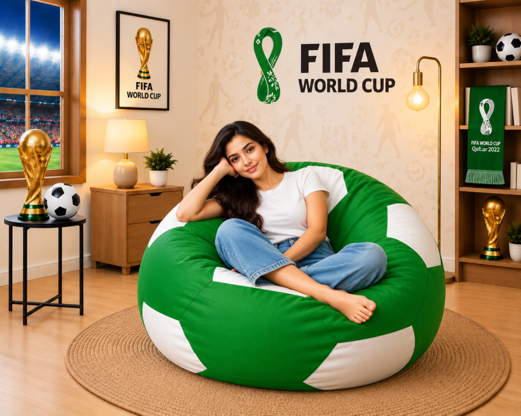 Premium Football Bean Bag Cover – Green & White | XL, 2XL & 3XL