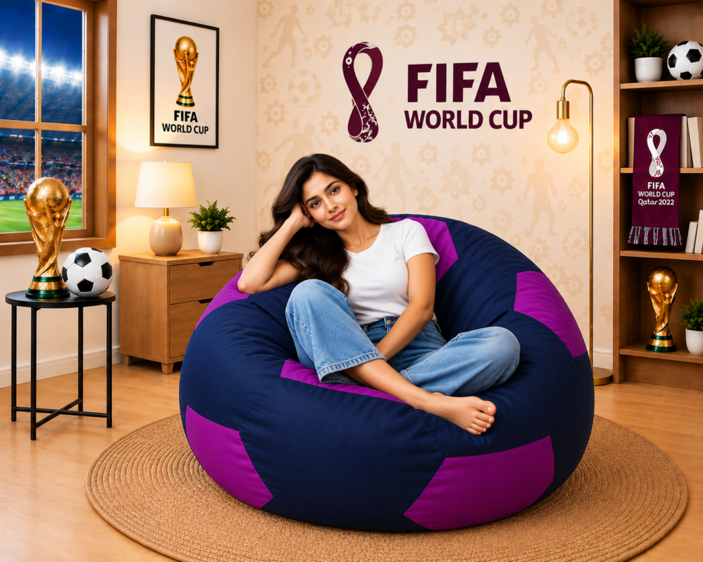 Premium Football Bean Bag Cover – Navy & Purple | XL, 2XL & 3XL