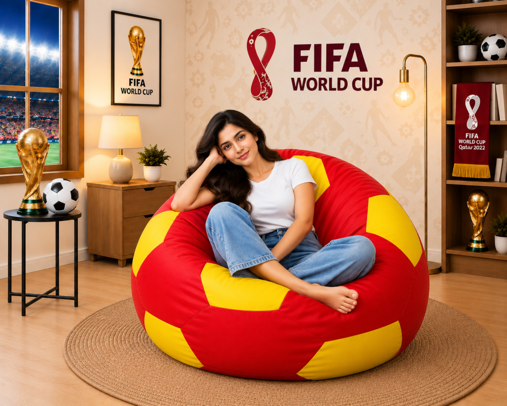 Premium Football Bean Bag Cover – Red & Yellow | XL, 2XL & 3XL