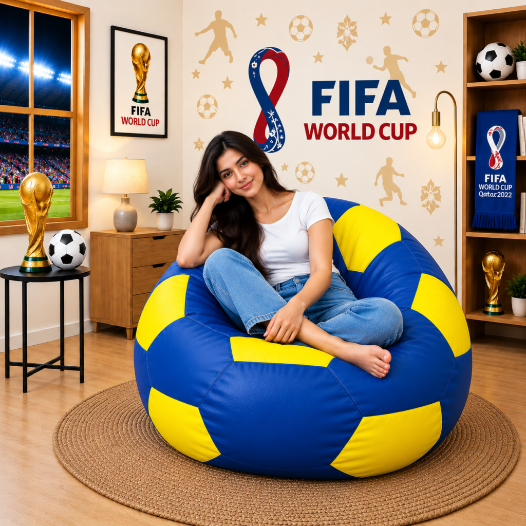 Premium Football Bean Bag Cover – Royal Blue & Yellow | XL, 2XL & 3XL