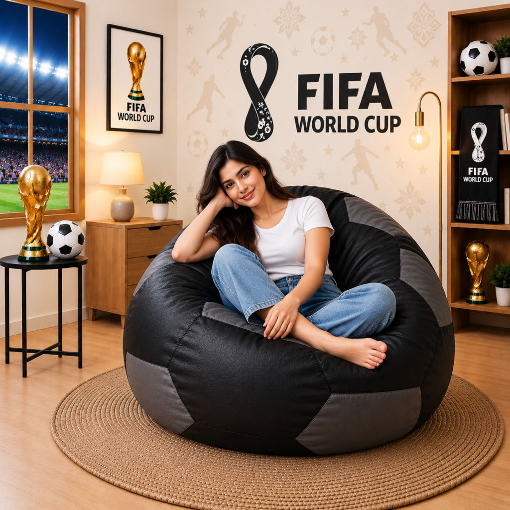Premium Football Bean Bag Cover – Black & Grey | XL, 2XL & 3XL