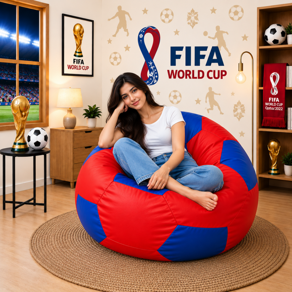 Premium Football Bean Bag Cover – Red & Blue | XL, 2XL & 3XL