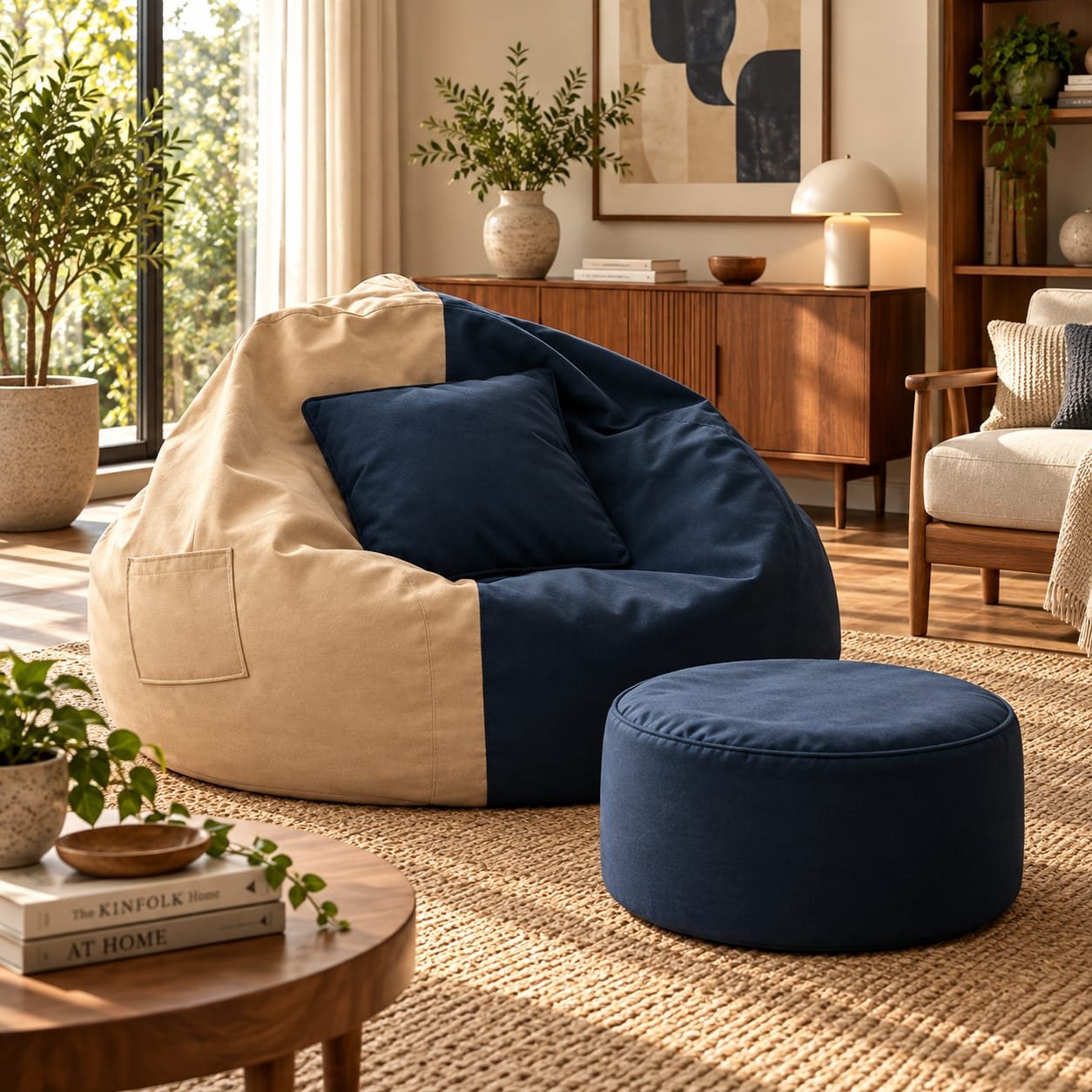 Premium Cream & Navy Bean Bag Cover 3 Piece Set – 2XL, 3XL & 4XL - Image 2