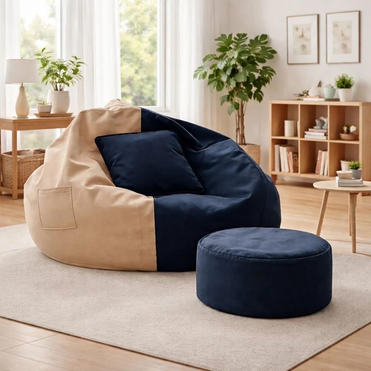 Premium Cream & Navy Bean Bag Cover 3 Piece Set – 2XL, 3XL & 4XL - Image 3