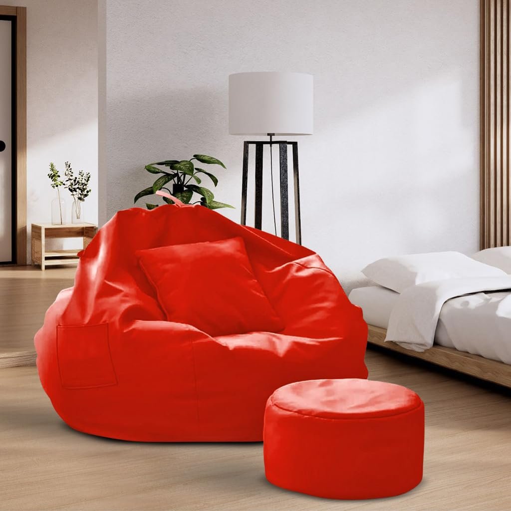Premium Red Bean Bag Cover 3 Piece Set – Cover, Stool & Cushion | 2XL, 3XL & 4XL - Image 2