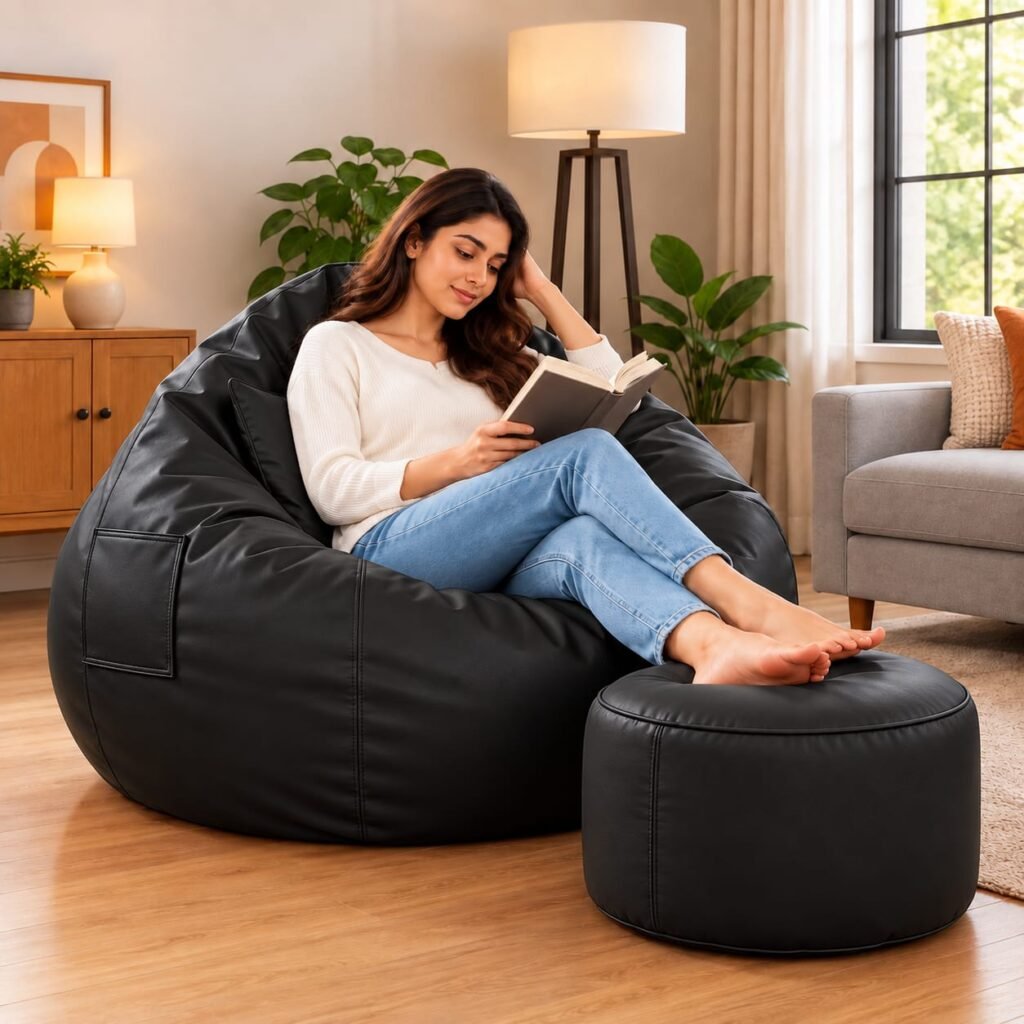 Premium Black Bean Bag Cover 3 Piece Set – Cover, Stool & Cushion | 2XL, 3XL & 4XL