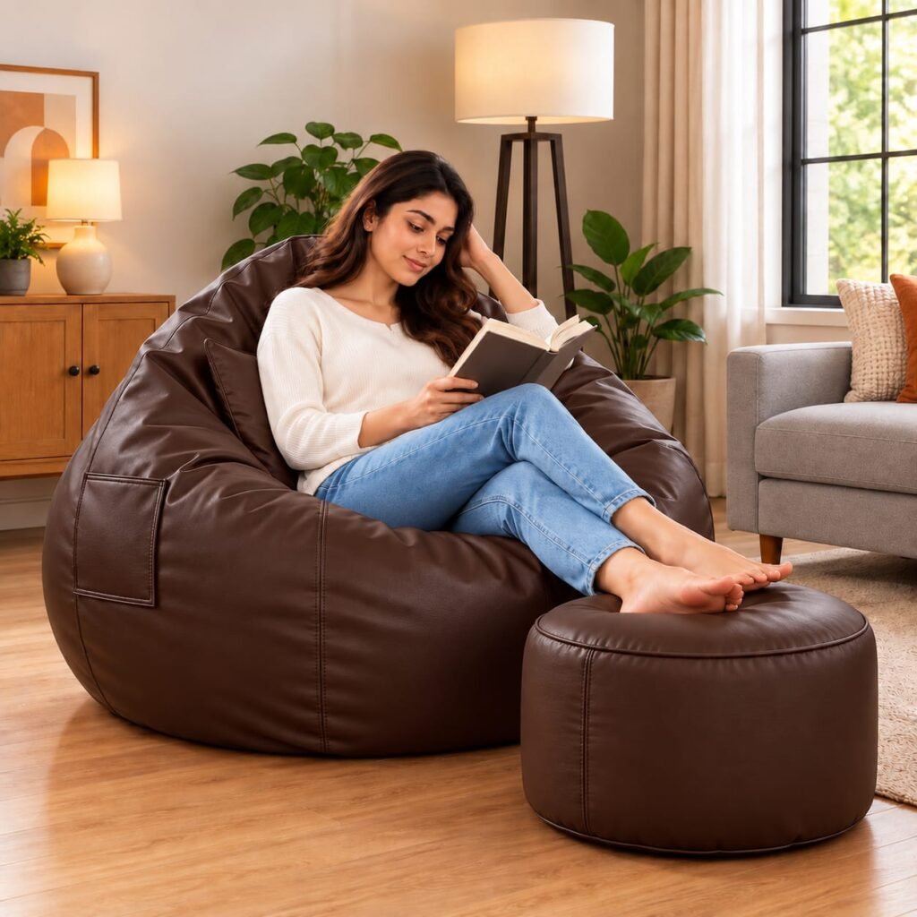 Premium Brown Bean Bag Cover 3 Piece Set – Cover, Stool & Cushion | 2XL, 3XL & 4XL