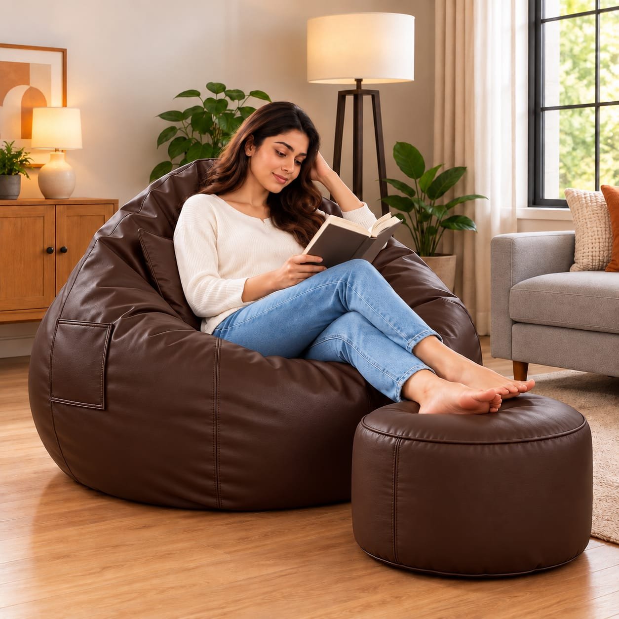 Premium Brown Bean Bag Cover 3 Piece Set – Cover, Stool & Cushion | 2XL, 3XL & 4XL