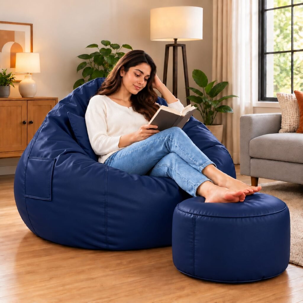 Premium Navy Blue Bean Bag Cover 3 Piece Set – Cover, Stool & Cushion | 2XL, 3XL & 4XL