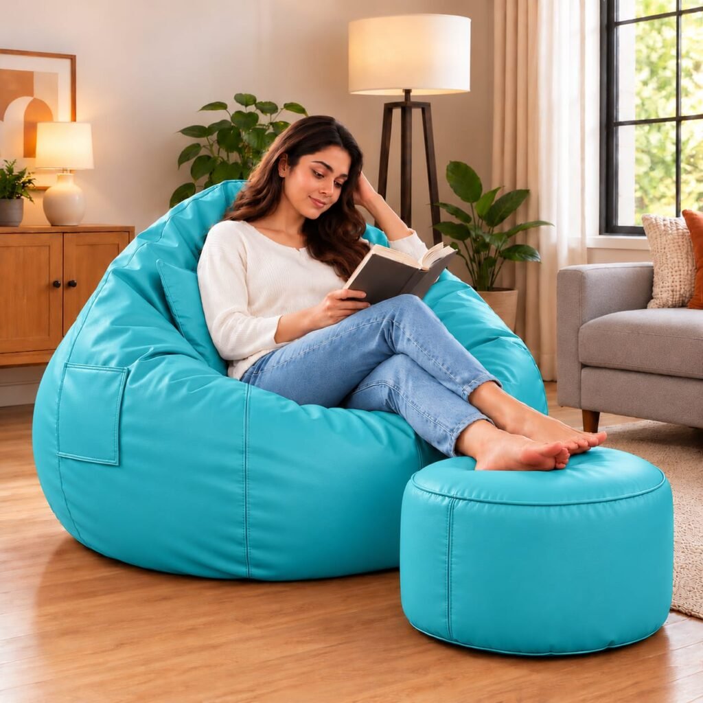 Premium Sky Blue Bean Bag Cover 3 Piece Set – Cover, Stool & Cushion | 2XL, 3XL & 4XL