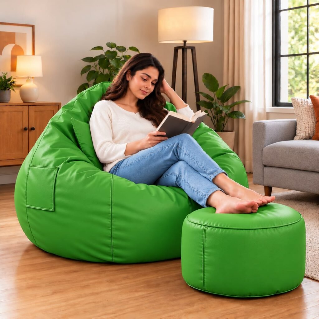 Premium Green Bean Bag Cover 3 Piece Set – Cover, Stool & Cushion | 2XL, 3XL & 4XL