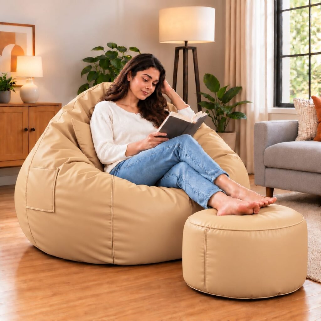 Premium Beige Bean Bag Cover 3 Piece Set – Cover, Stool & Cushion | 2XL, 3XL & 4XL