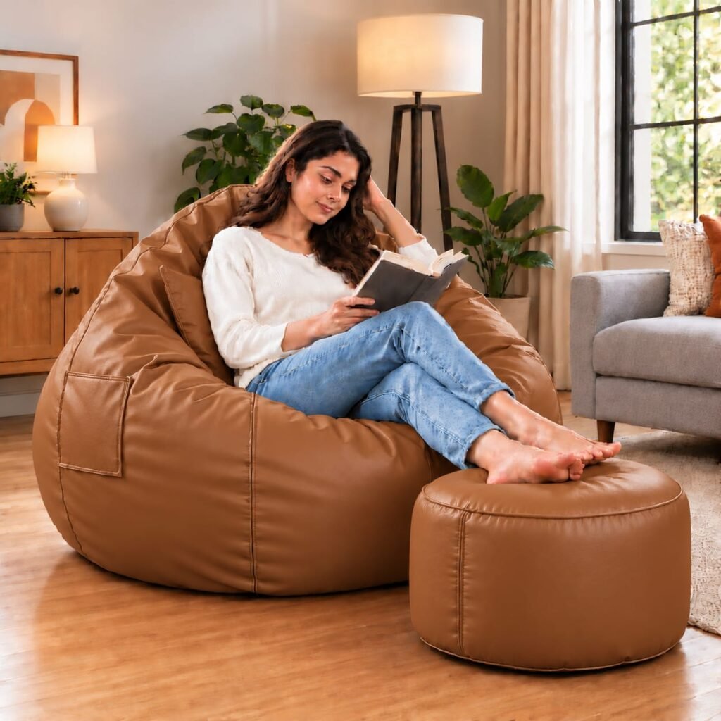 Premium Tan Bean Bag Cover 3 Piece Set – Cover, Stool & Cushion | 2XL, 3XL & 4XL