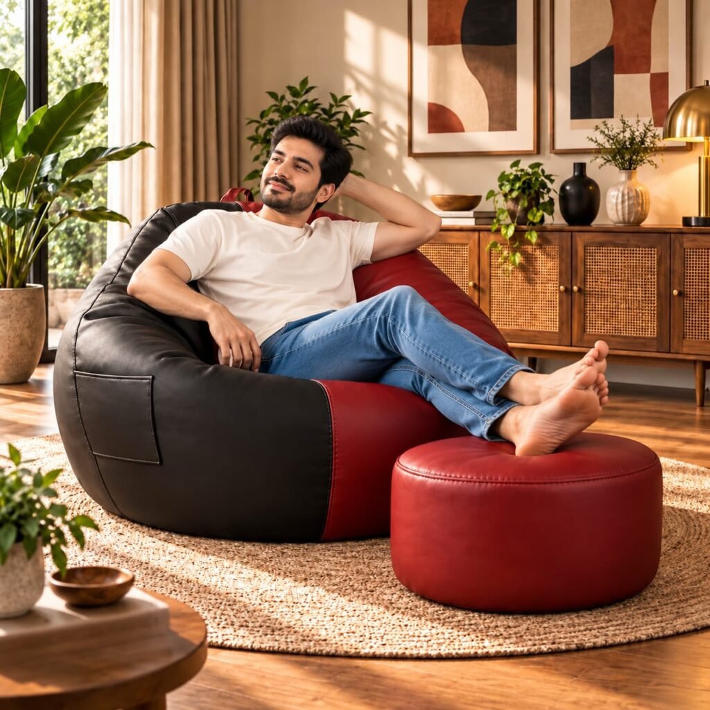 Premium Black & Maroon Bean Bag Cover 3 Piece Set – 2XL, 3XL & 4XL