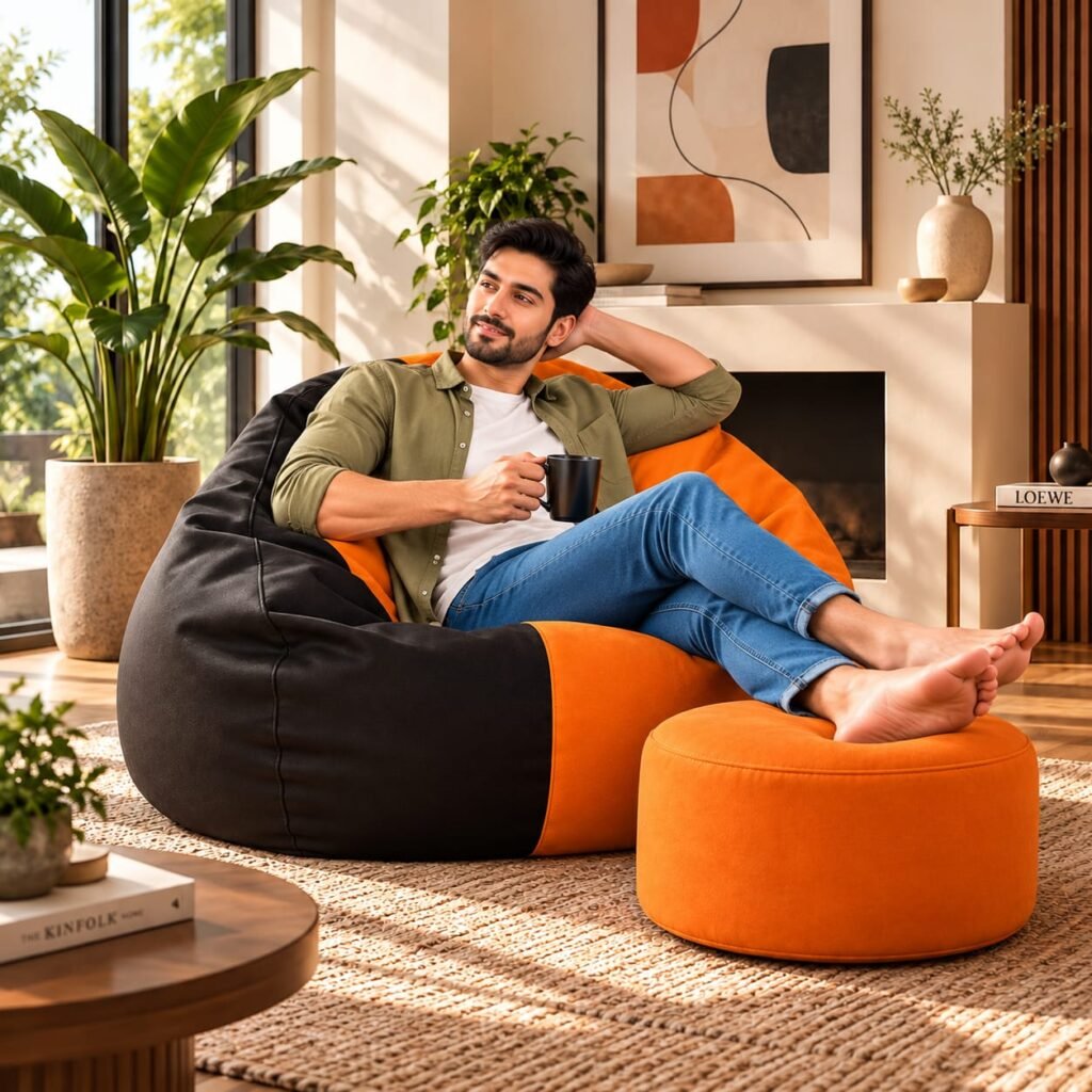 Premium Black & Orange Bean Bag Cover 3 Piece Set – 2XL, 3XL & 4XL