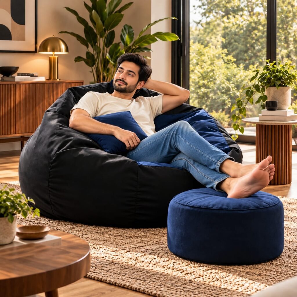 Premium Black & Navy Blue Bean Bag Cover 3 Piece Set – 2XL, 3XL & 4XL