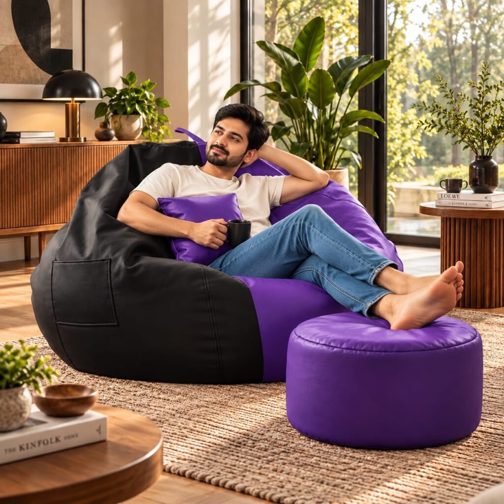 Premium Black & Purple Bean Bag Cover 3 Piece Set – 2XL, 3XL & 4XL