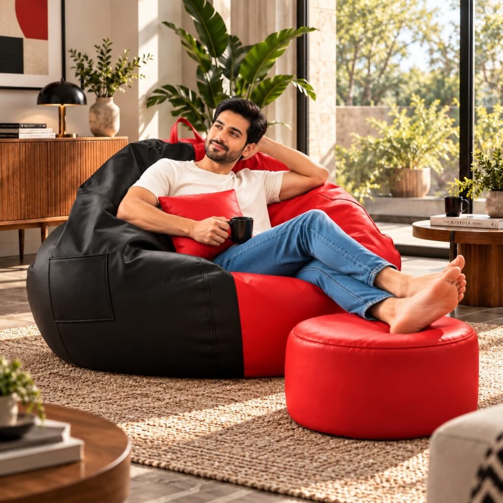Premium Black & Red Bean Bag Cover 3 Piece Set – 2XL, 3XL & 4XL