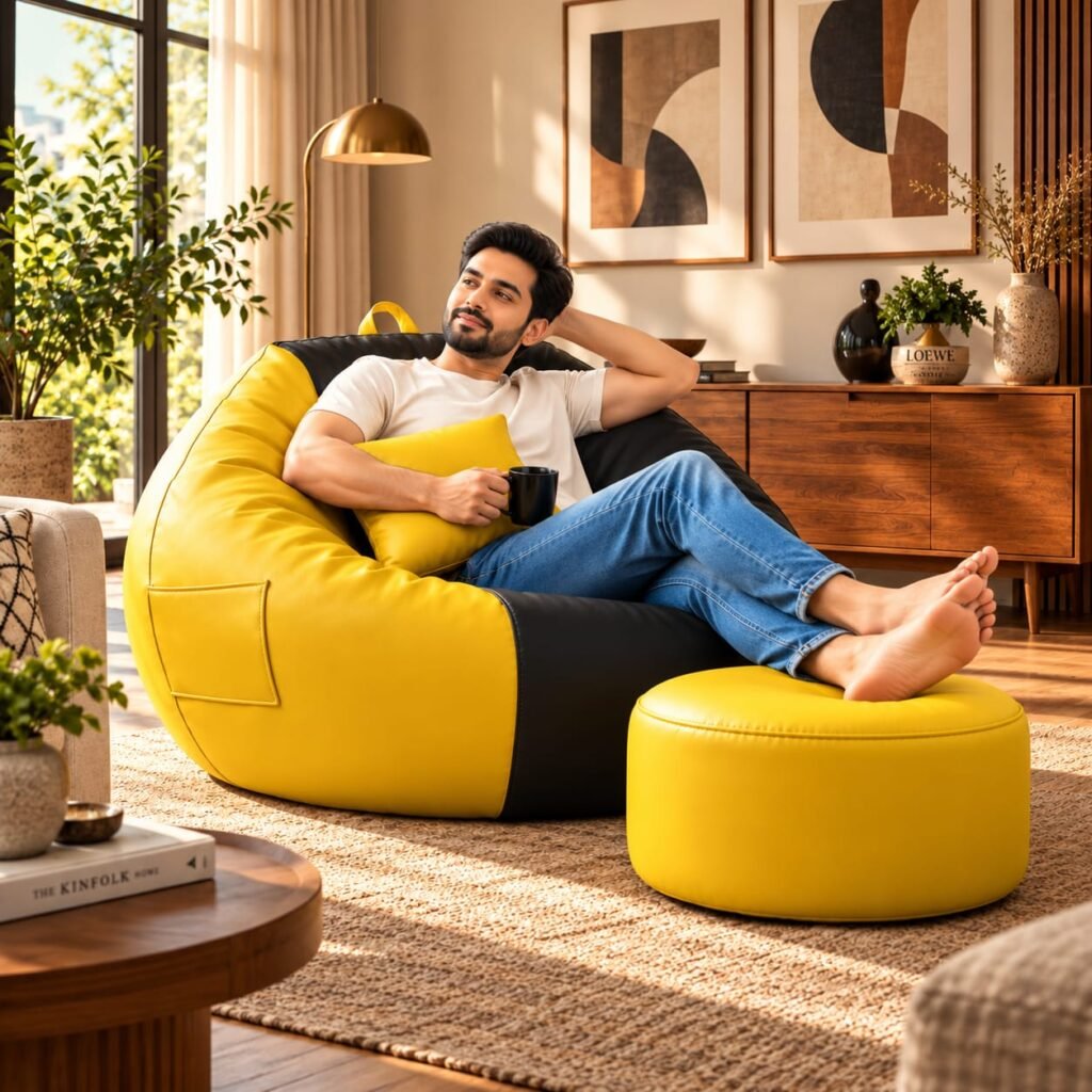 Premium Black & Yellow Bean Bag Cover 3 Piece Set – 2XL, 3XL & 4XL