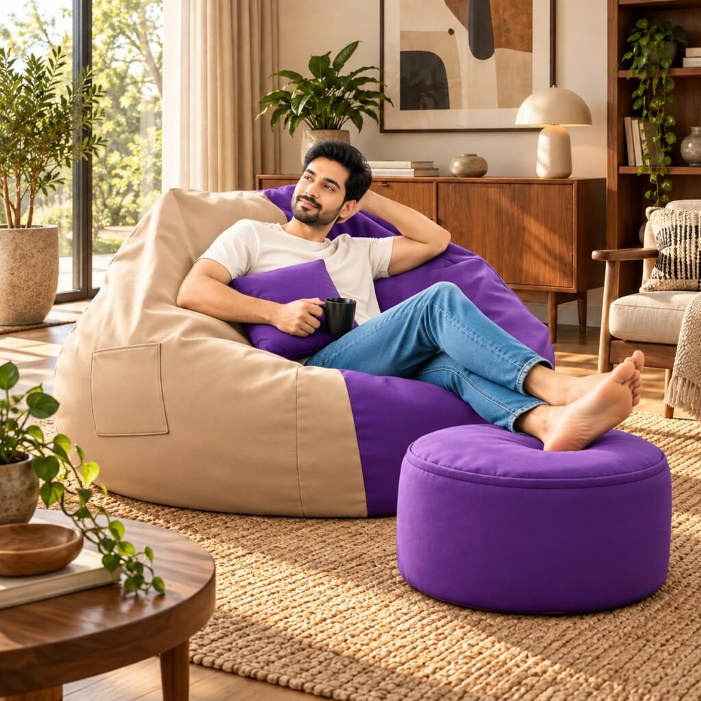 Premium Cream & Purple Bean Bag Cover 3 Piece Set – 2XL, 3XL & 4XL